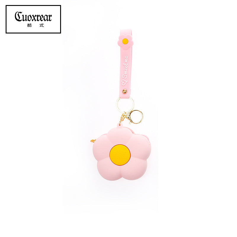 Wholesale Flower Silicone Mini Cartoon Cute Zipper Keychain Wallet