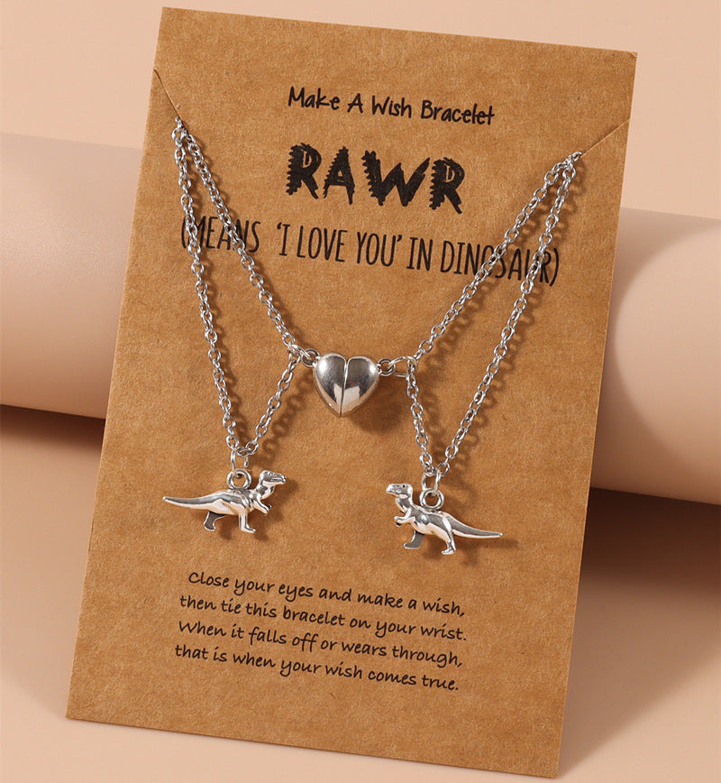 Wholesale 3D Dinosaur Heart Alloy Necklaces Set