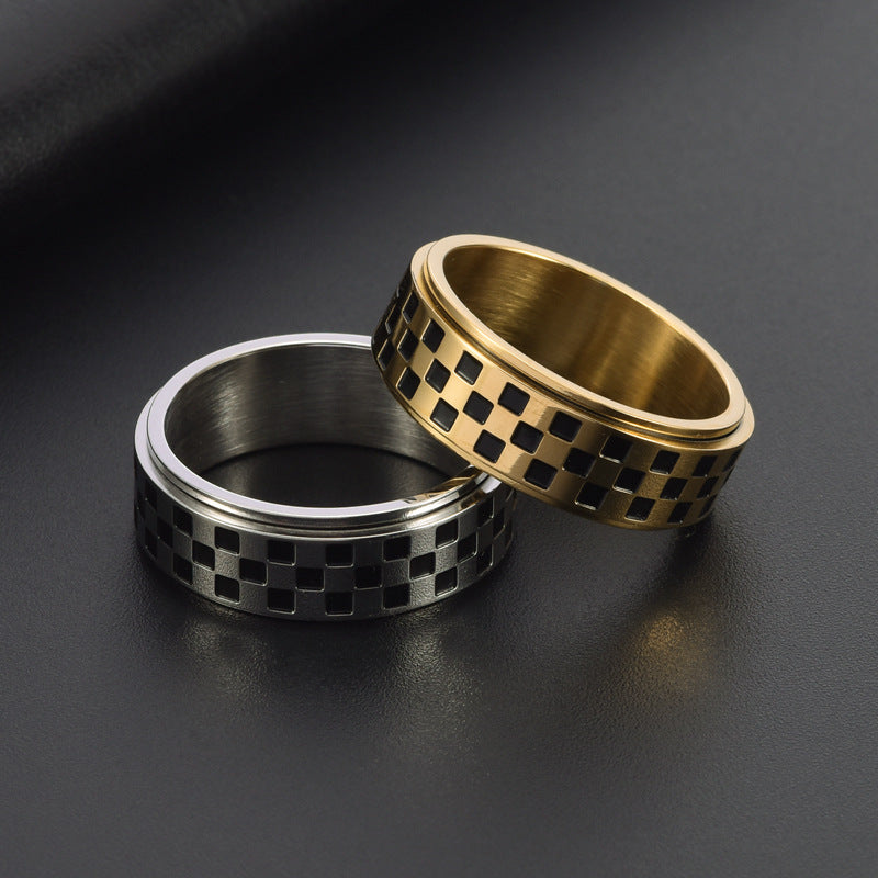Wholesale Titanium Steel Black and White Checkerboard Rings