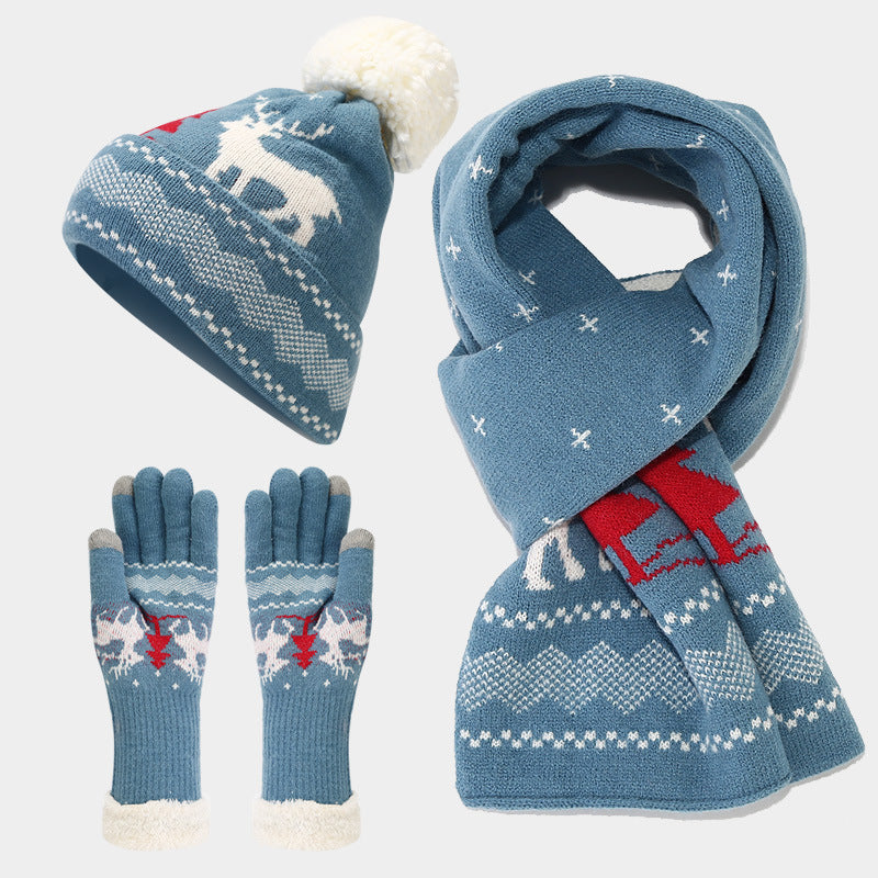 Wholesale Christmas Elk Jacquard Knit Hat Scarf Gloves Set