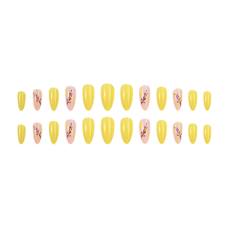 Pegatinas de uñas de resina de hojas amarillas brillantes francesas al por mayor