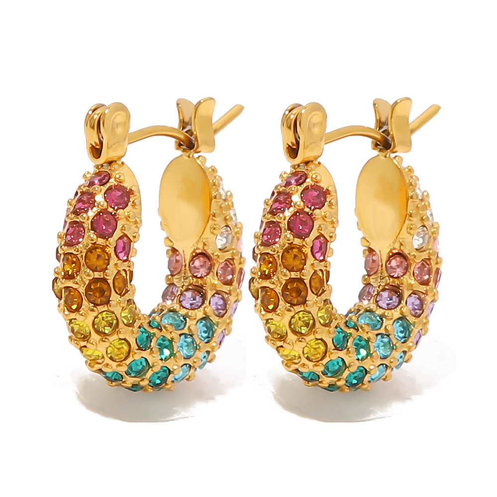 Wholesale 18K Gold Plated Pave Colorful Full Diamond Earrings Stainless Steel