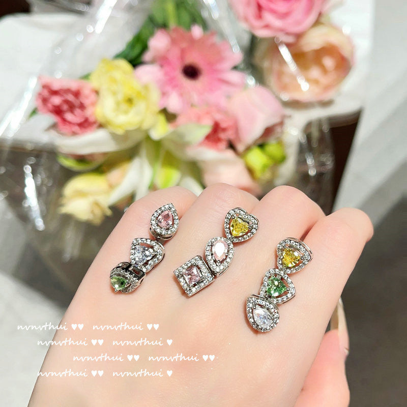 Venta al por mayor Pendientes de piedras preciosas de corazón amarillo 18K Zircon