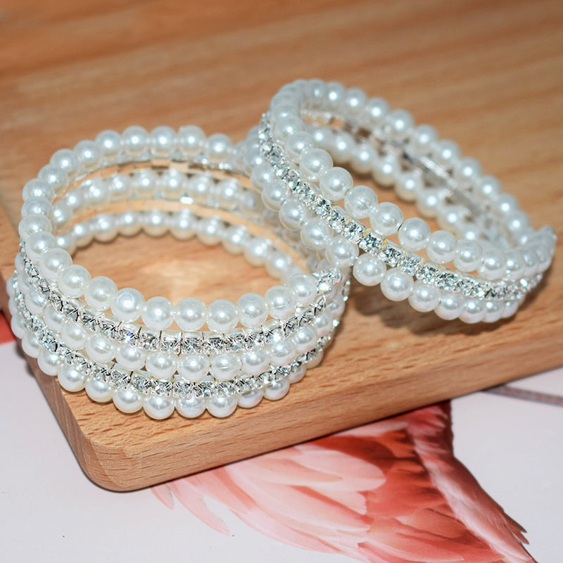 Wholesale Pearl Rhinestone Layered Bracelet Set