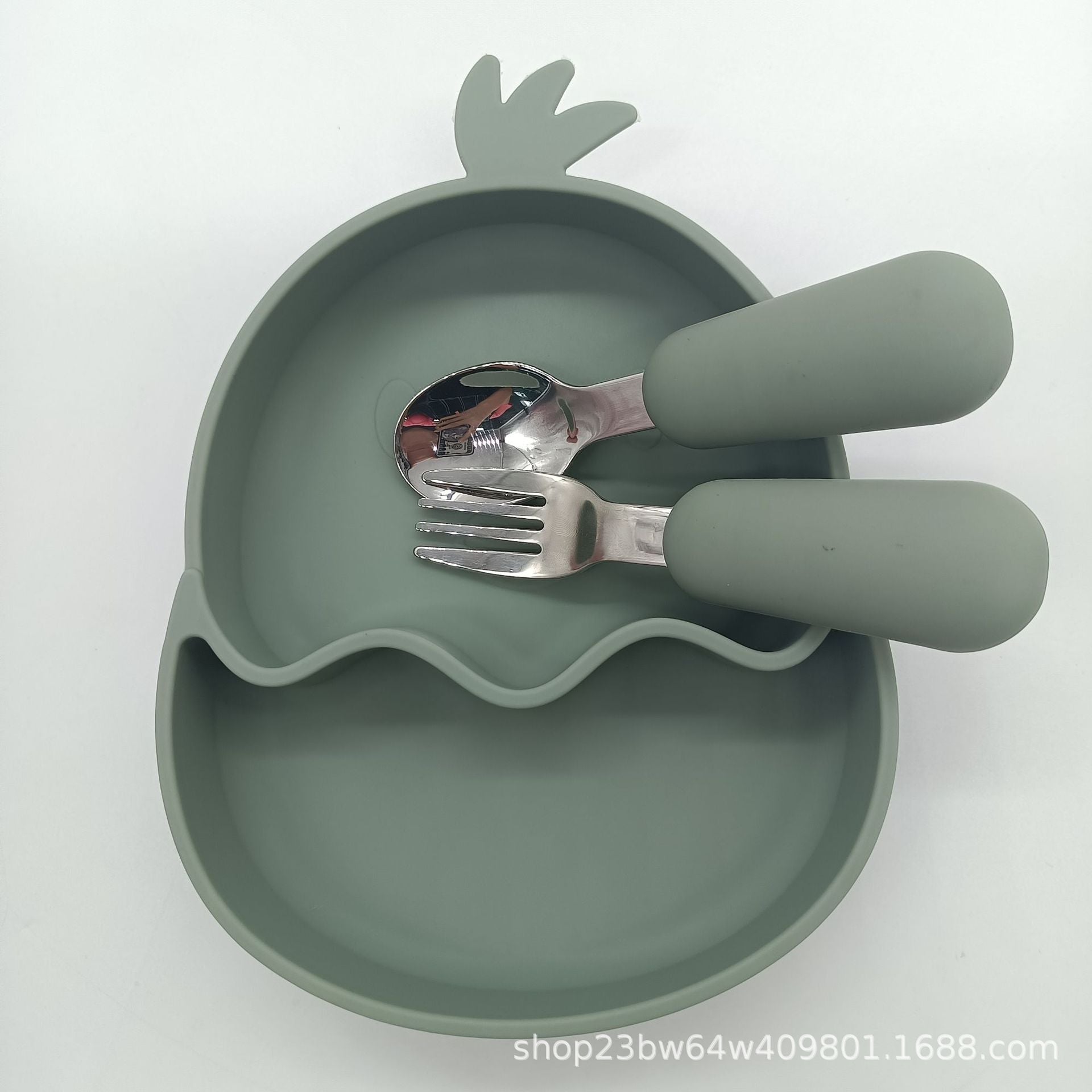 Wholesale Stainless Steel Spoon Fork Silicone Chicken Food Bowl Dinner Plate