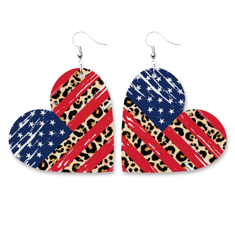Wholesale 2 Pairs/Pack USA Independence Day Leather Earrings