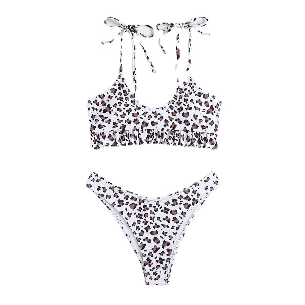 Wholesale Leopard Strap Two-piece Polyester Swimwear