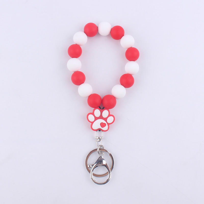 Wholesale Cartoon Silicone Dog Claw Handmade Beaded Wrist Keychain