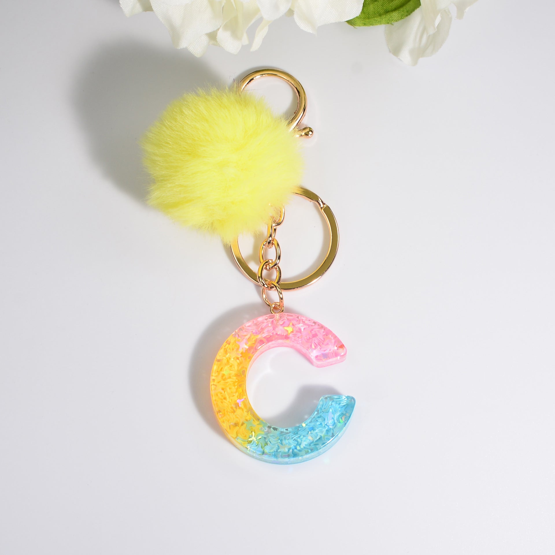 Wholesale English Alphabet Hair Ball Resin Keychain