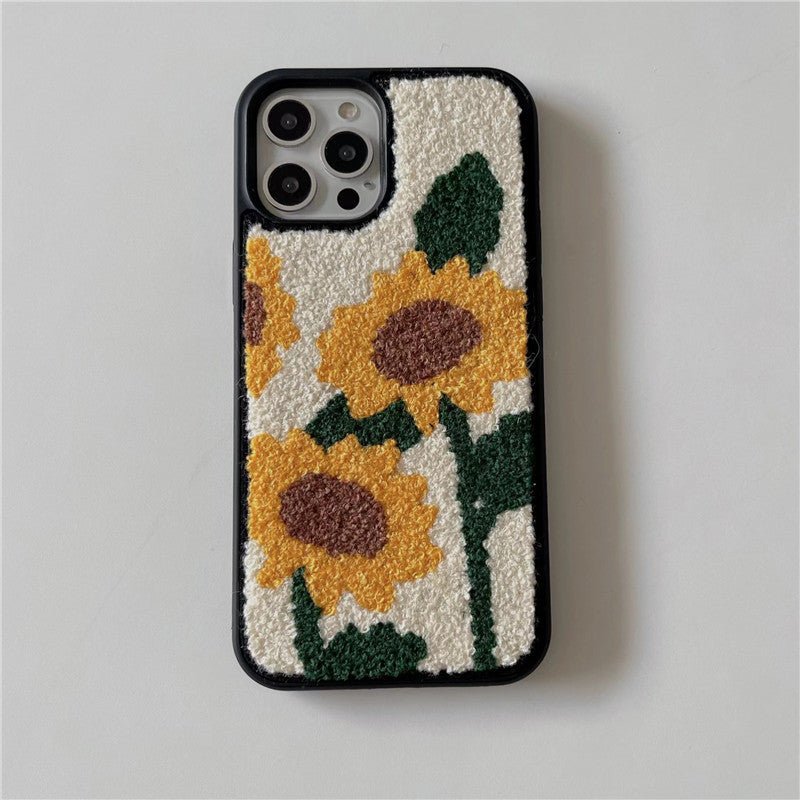 Wholesale Illustrated Flowers Plush Phone Case
