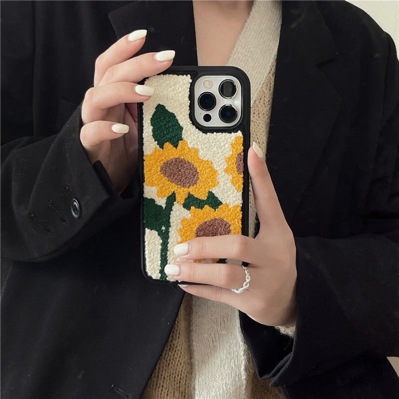 Wholesale Illustrated Flowers Plush Phone Case