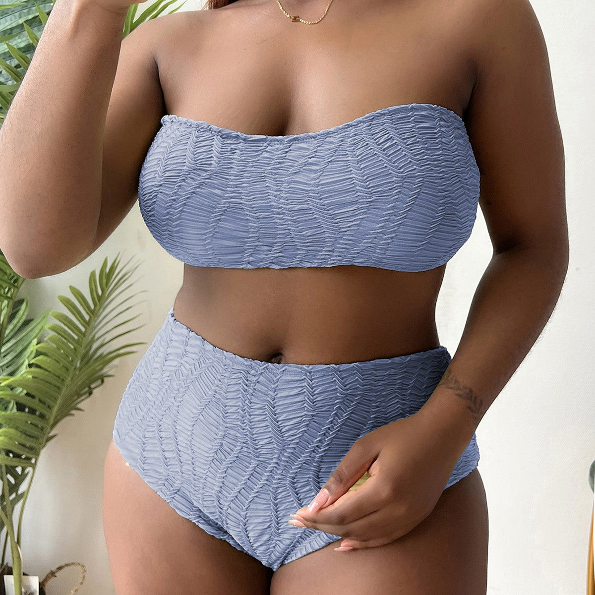 Wholesale Plus Size Solid Color Tube Top Polyester Fiber Swimwear