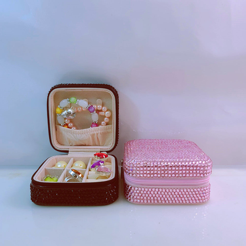 Wholesale PU Inlaid Diamond Macaron Color Jewelry Storage Box