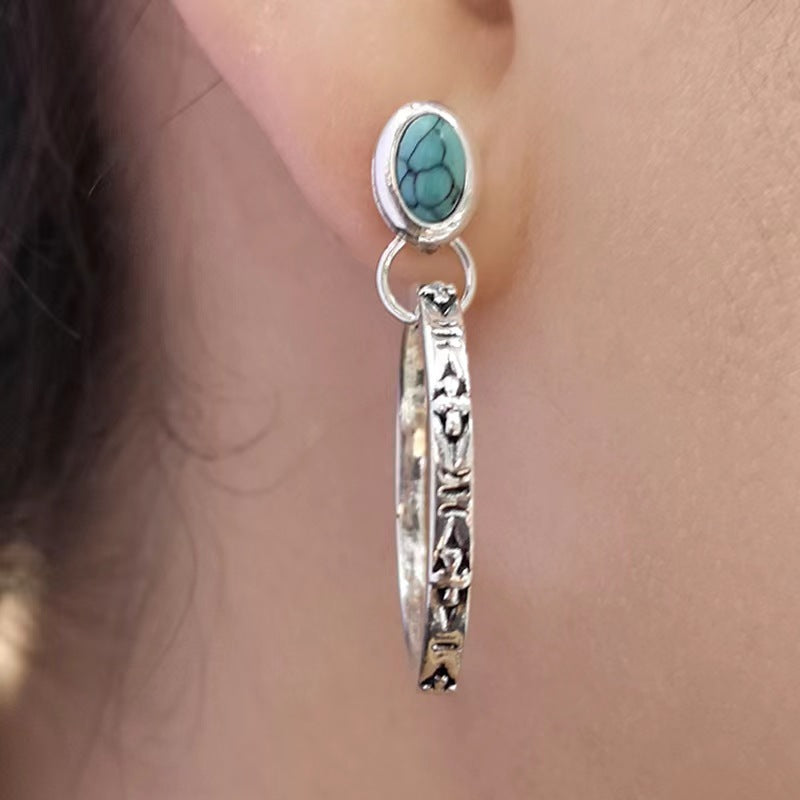 Wholesale Boho Vintage Onyx Turquoise Earrings Alloy