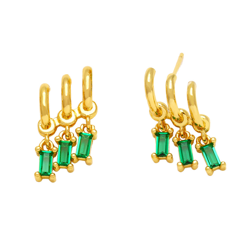 Wholesale Baguette Zircon Copper Ear Studs