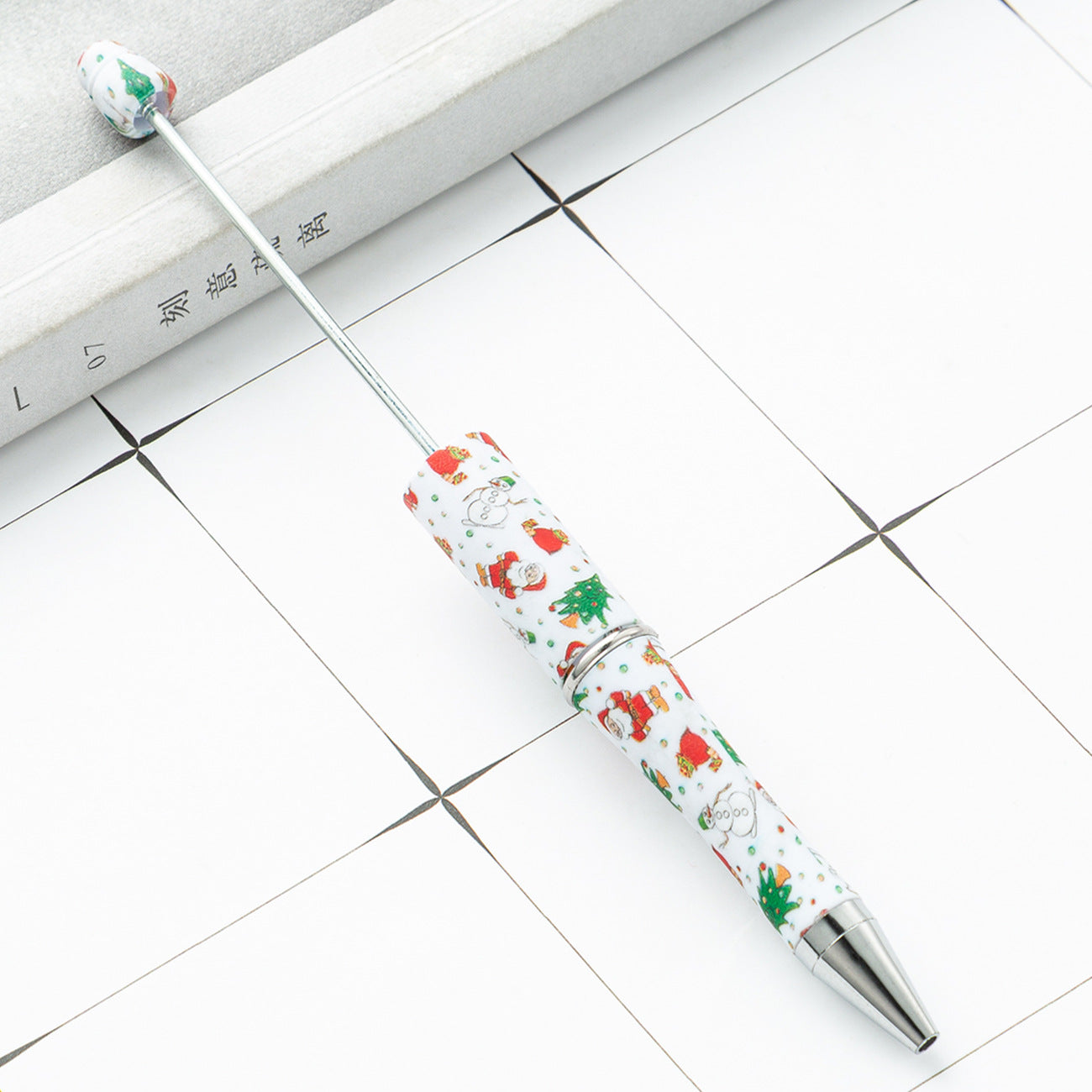 Wholesale Beadable Pens Christmas Print Plastic Pen DIY for Beaded