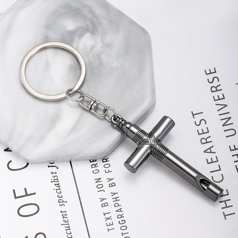 Venta al por mayor Llavero cruzado del silbato de la aleación del cinc