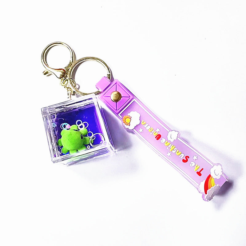 Wholesale Acrylic Ocean Octopus Cubic Oil Drifting Bottle Key Chain