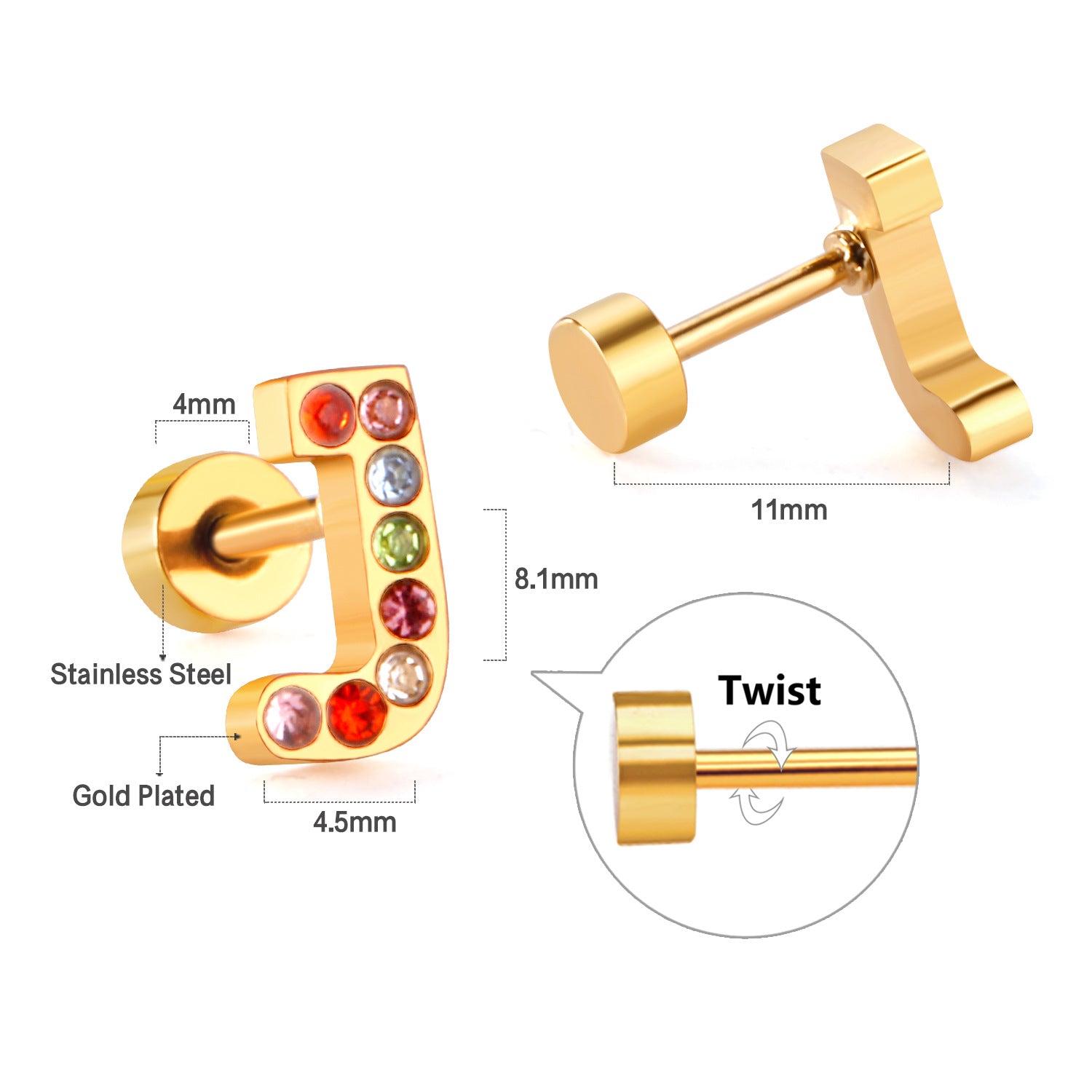 Wholesale Gold 26 Letters Stainless Steel Ear Studs Earrings