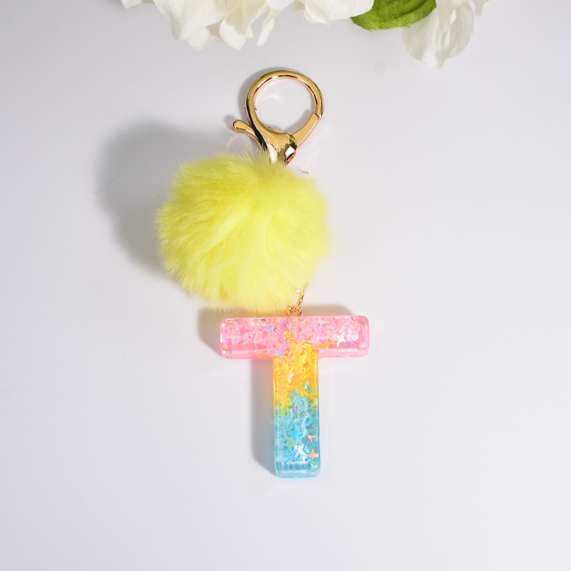 Wholesale English Alphabet Hair Ball Resin Keychain