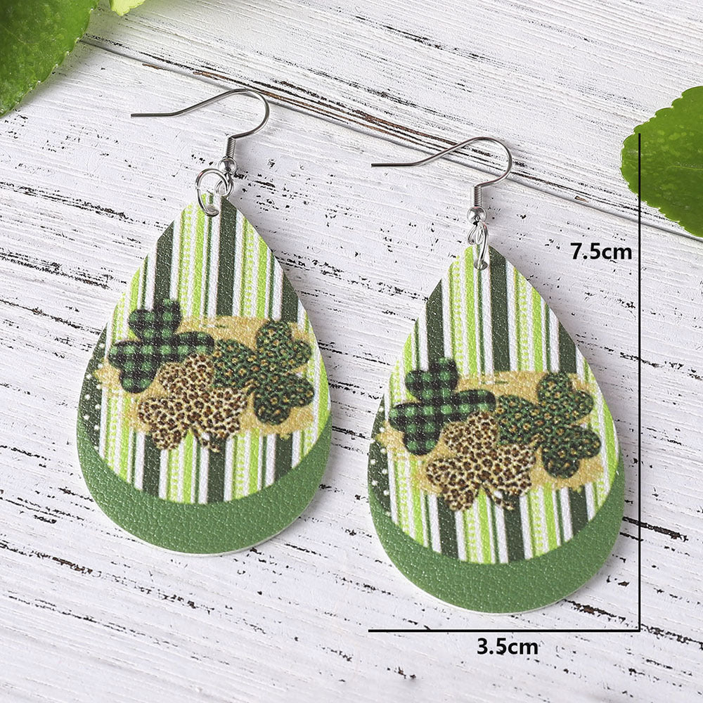 Joyas al por mayor Pendientes de cuero PU con trébol del día de San Patricio