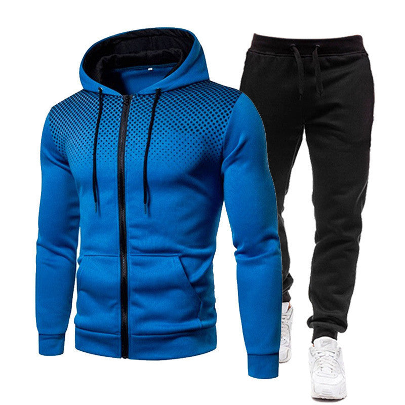 Wholesale Dot Print Solid Color Zipper Sports Hoodie Men's Sweatshirt and Sweatpants Suit