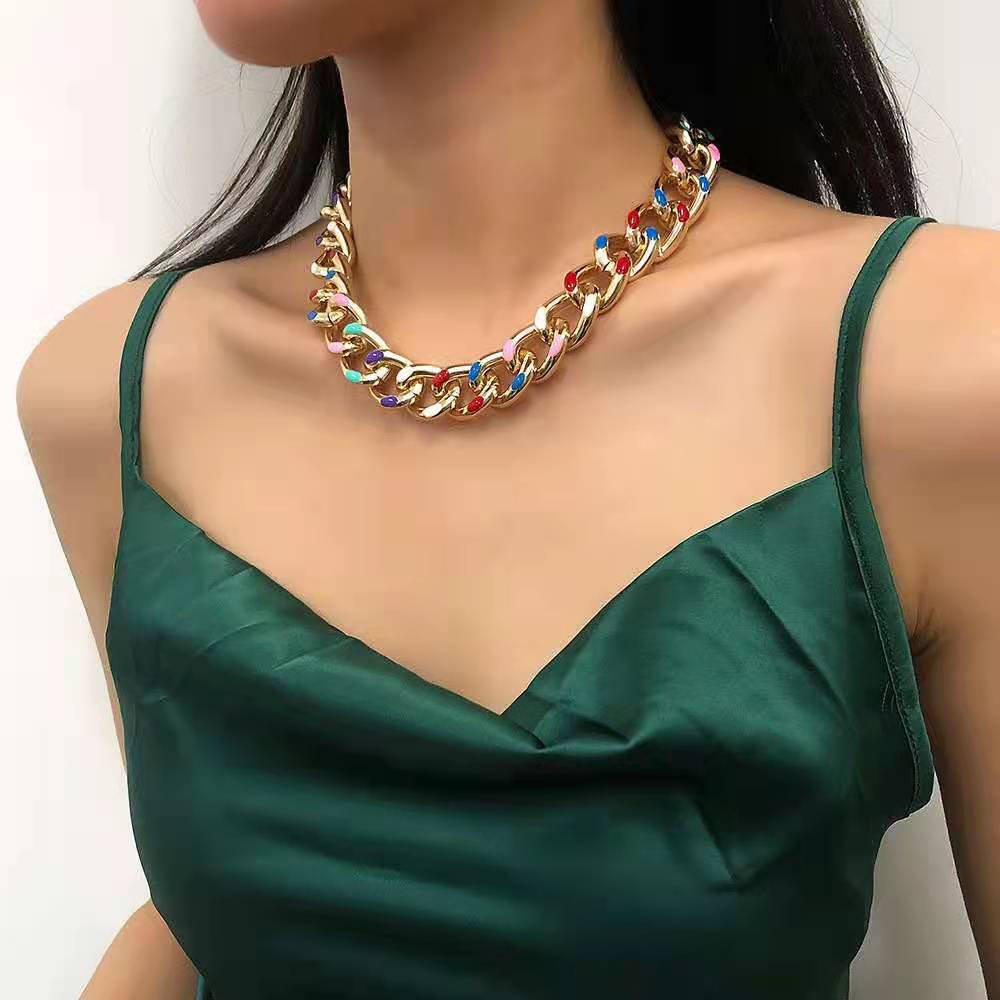 Wholesale Titanium Steel Enamel Color Oil Drop Cuban Chain