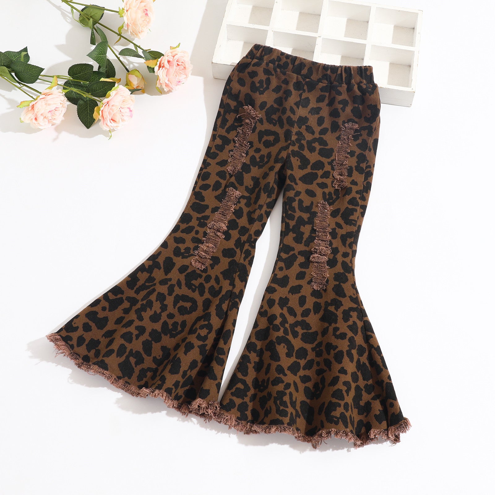 Wholesale Children's Hole Leopard Print Cotton Bell Bottoms