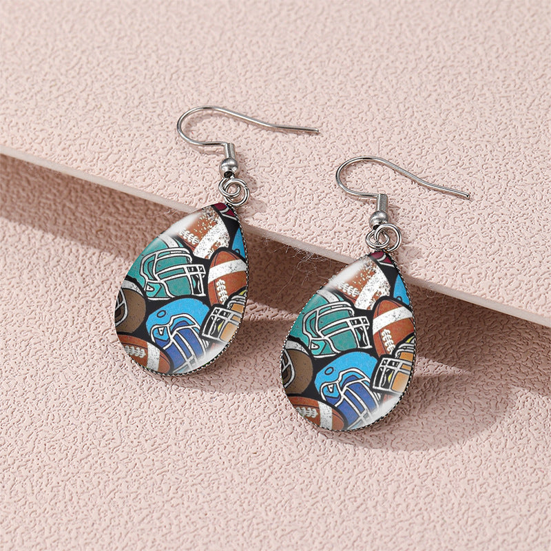 Wholesale Rugby Basketball Time Stone Glass Drop Shaped Earrings