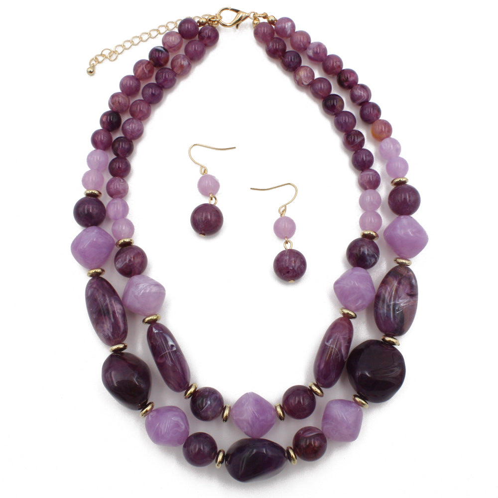 Wholesale Double Layer Plastic Bead Earrings Necklace Jewelry Set