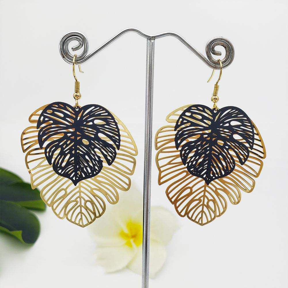 Wholesale Vintage Openwork Leaf Copper Earrings