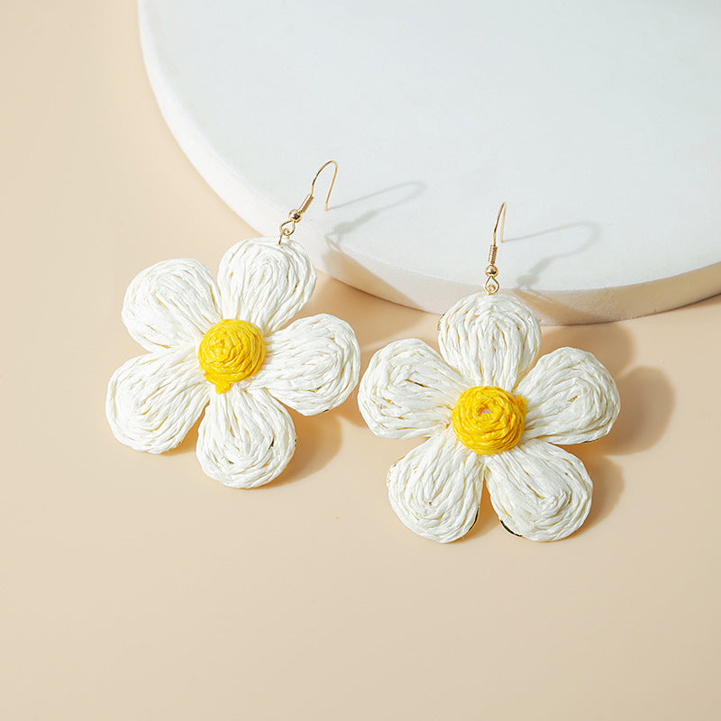 Wholesale Raffia Flower Alloy Earrings