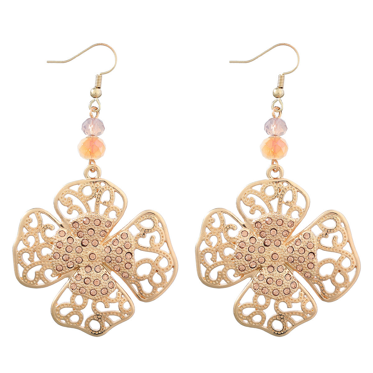 Wholesale Vintage Diamond Studded Floral Alloy Earrings