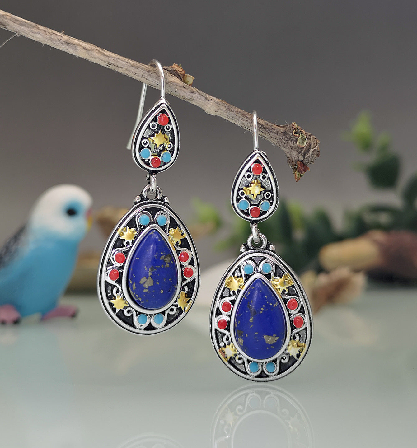 Pendientes De Metal De Diamante Azul Turquesa al por mayor