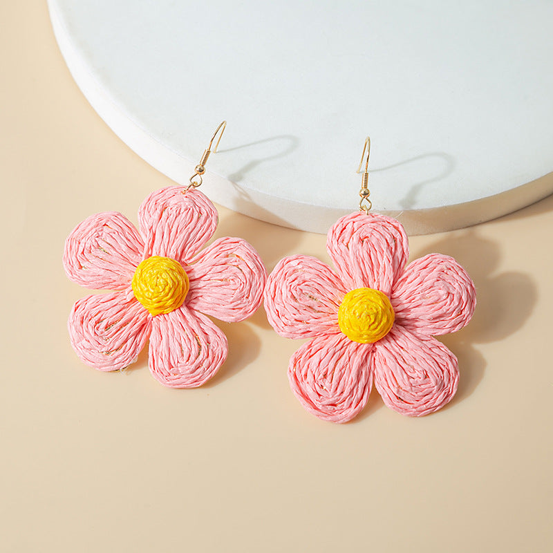 Wholesale Raffia Flower Alloy Earrings