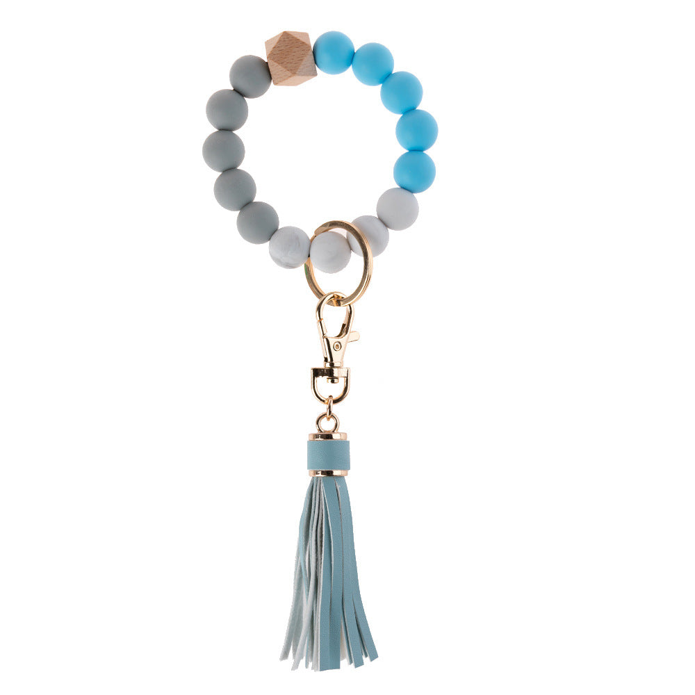 Wholesale Leopard Print Silicone Beaded Tassel Wrist Keychain