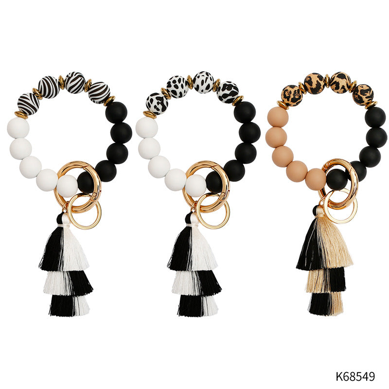 Wholesale Cow Zebra Leopard Print Silicone Wrist Keychain