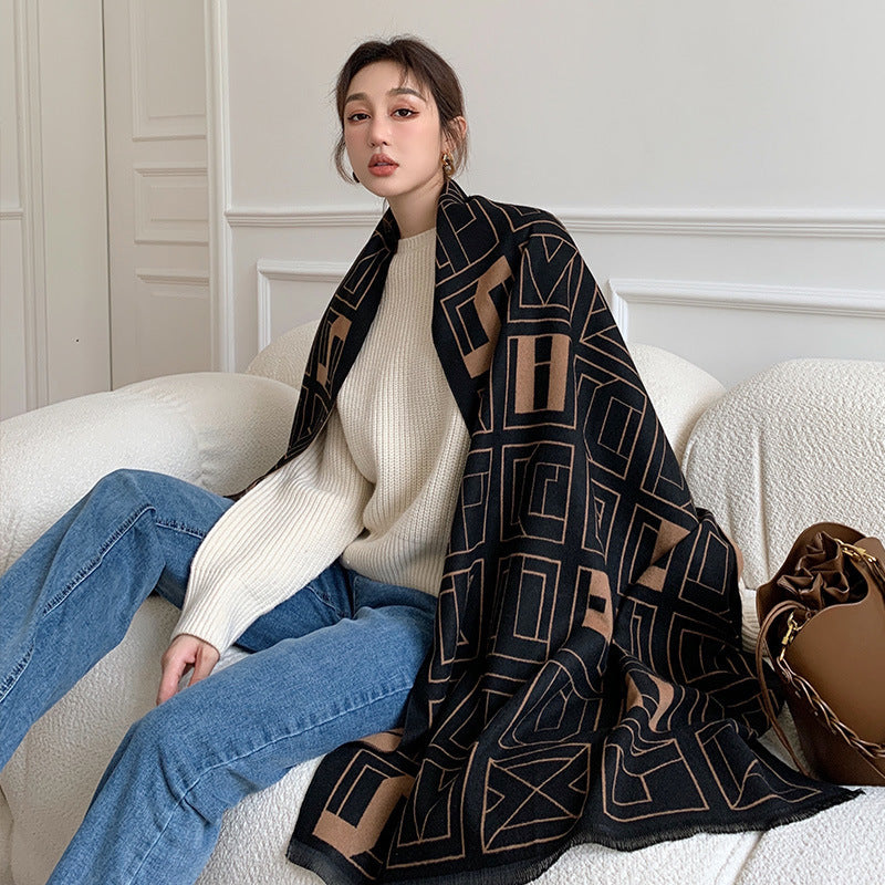 Wholesale Imitation Cashmere Double-sided Geometric Letter Thickened Warm Scarf