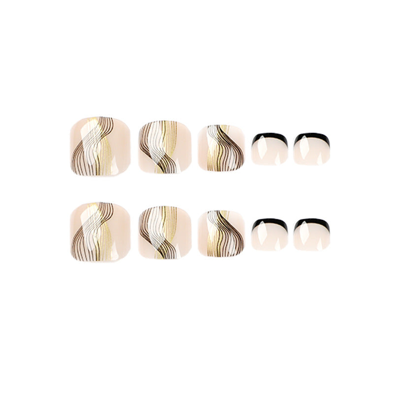 Comercio al por mayor de plástico borde negro Gold Line Nail Art para pies