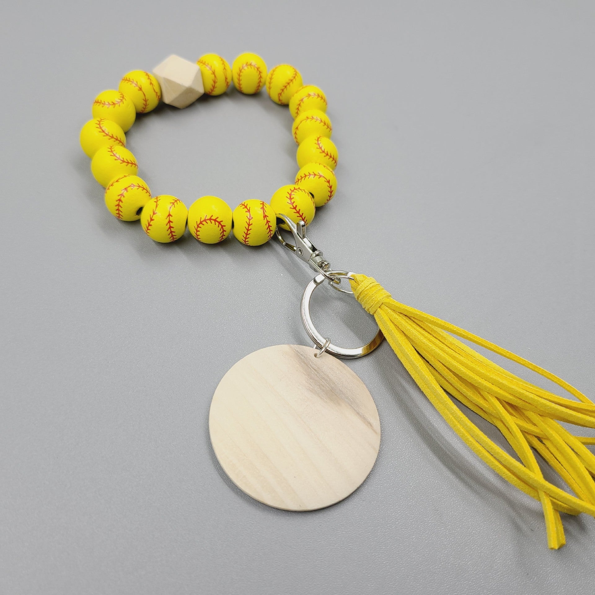 Letrero de madera en blanco al por mayor llavero de muñeca con cuentas de silicona