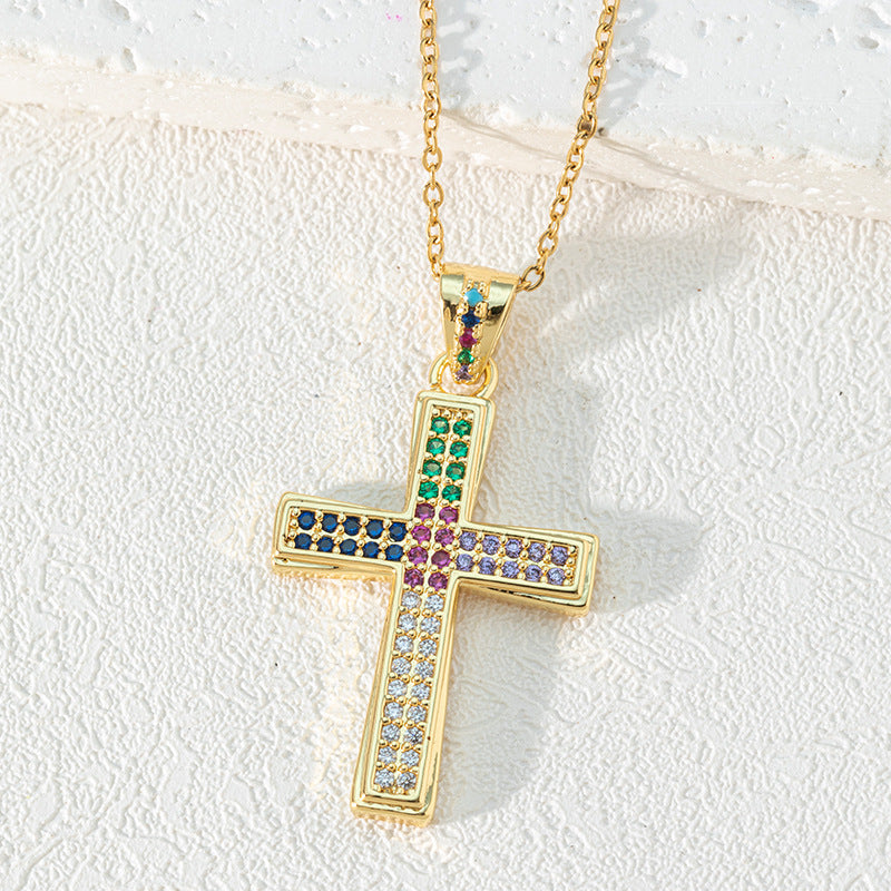 Wholesale Copper Cross Inlaid Zircon Necklace