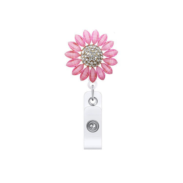 Wholesale Badge Reels Metal Sunflower Flower Diamond Retractable Keychain