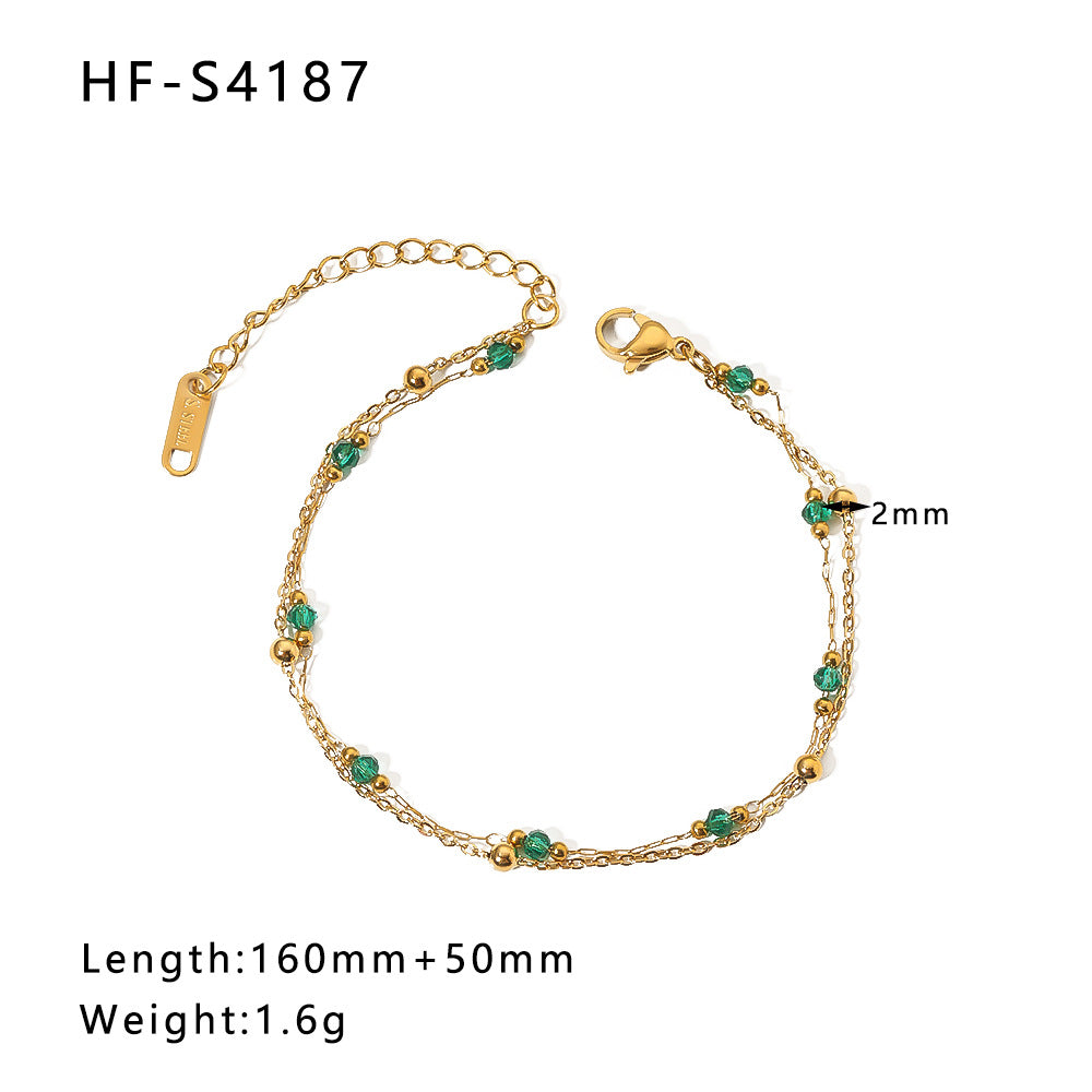 Wholesale Vintage Round Butterfly Natural Stone Zircon Pearl Stainless Steel Bracelet