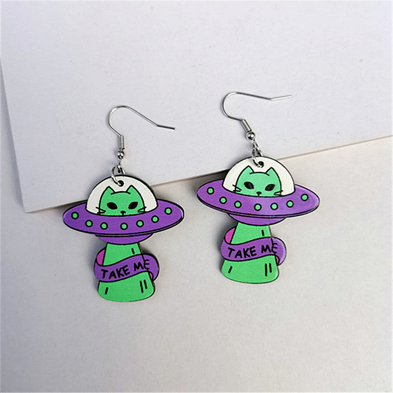 Wholesale Space Cat Alien Acrylic Earrings
