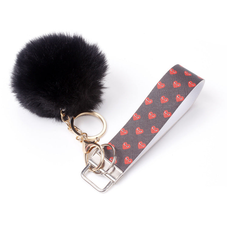 Wholesale PU Leather Fur Ball Keychain