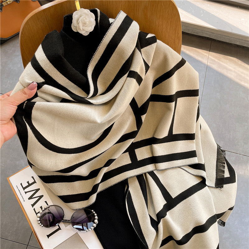 Wholesale Imitation Cashmere Double-sided Geometric Letter Thickened Warm Scarf