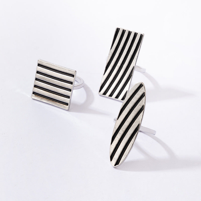 Wholesale Drip Square Stripe Alloy Rings Three-Piece Set