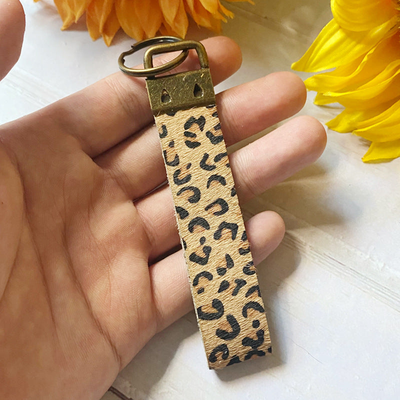 Wholesale Leather Cow Print Leopard Print Lanyard Keychain