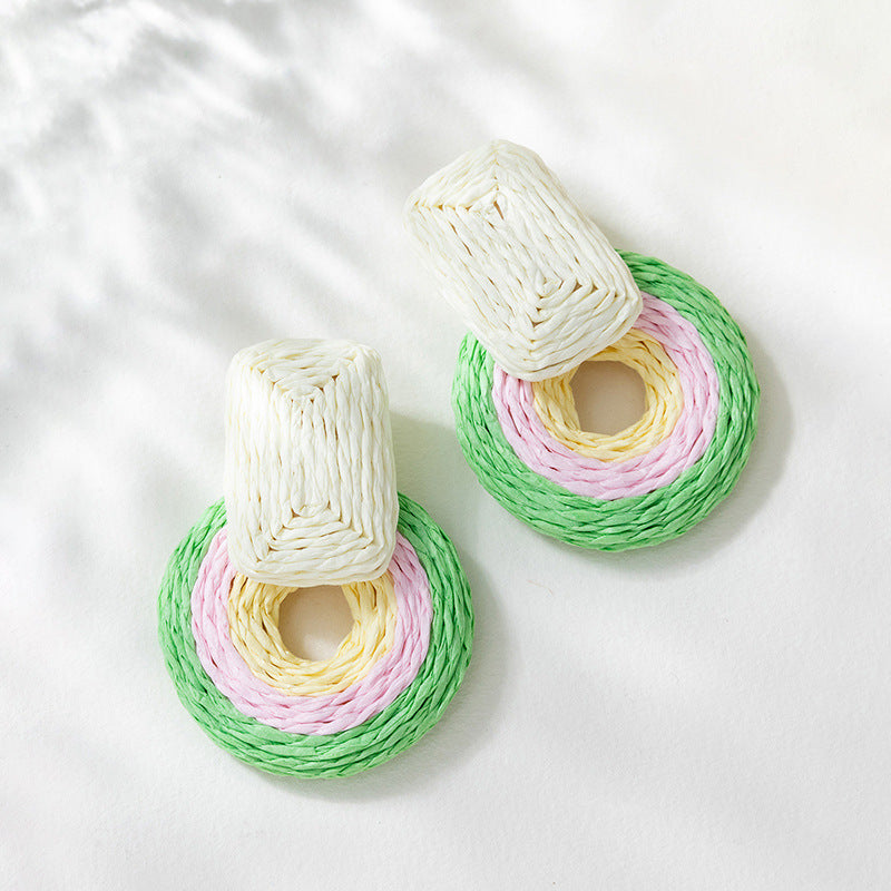 Wholesale Colorful Raffia Metal Earrings