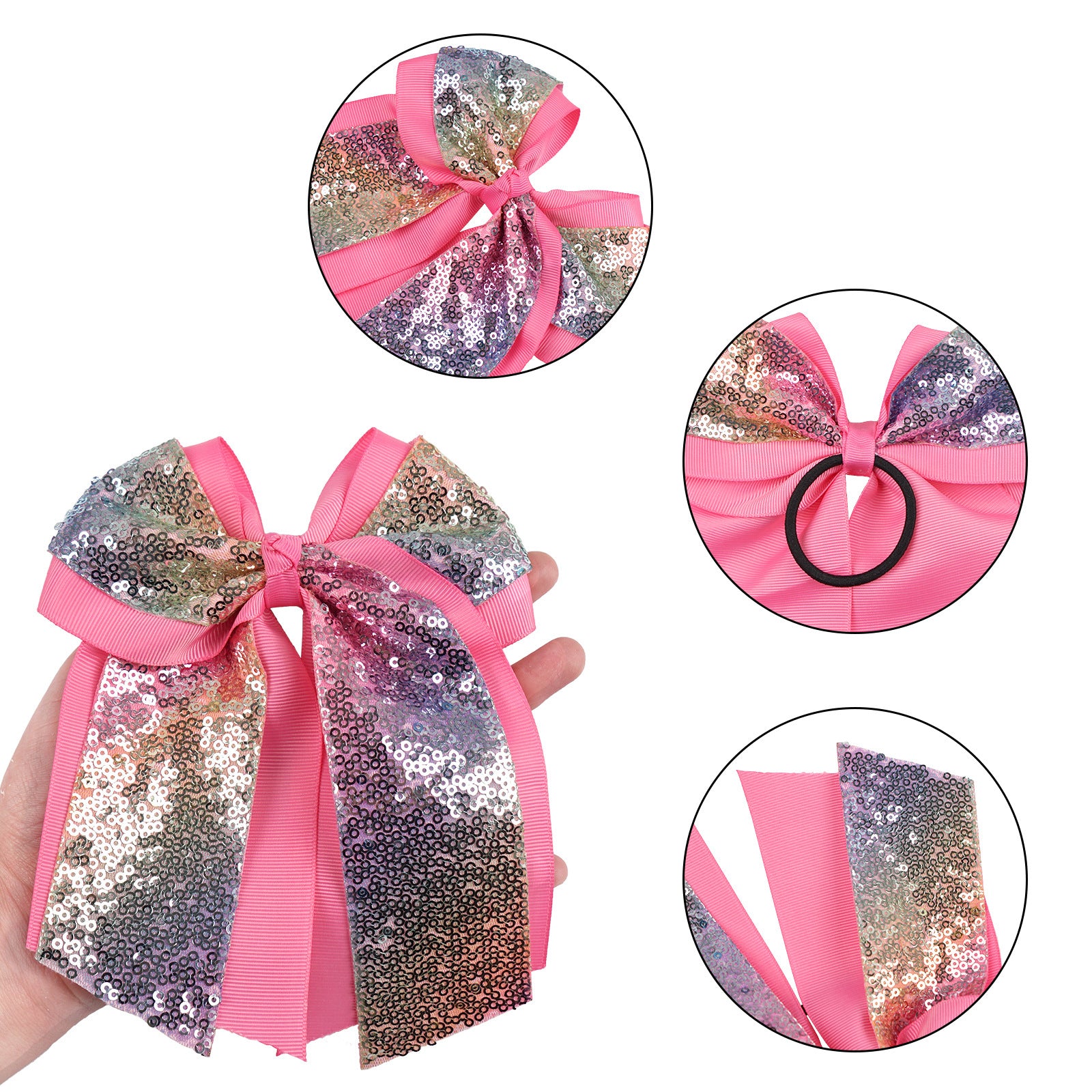 Wholesale 6inch Double Layer Large Swallowtail Sequin Bow Hair Tie